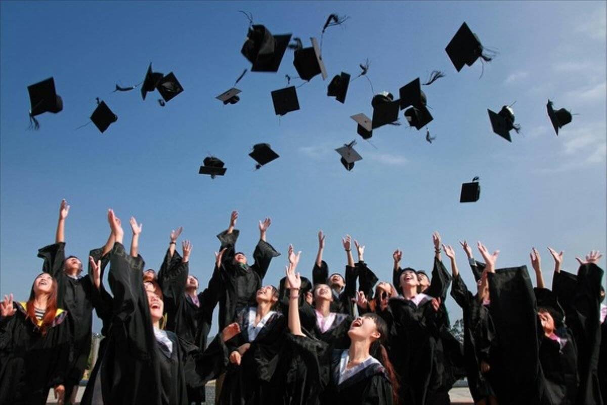 Graduates celebrating by tossing caps into the air after completing their studies, marking the start of student loans and repayment responsibilities.