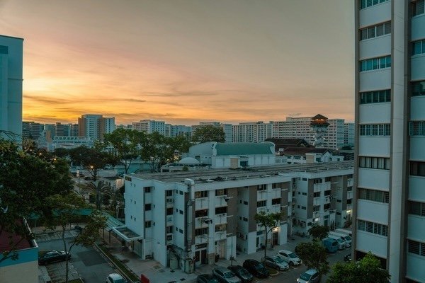 Sunset with overlooking view of buildings
