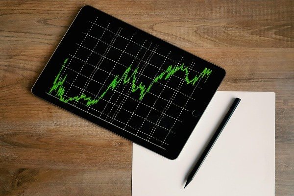 Line chart displayed on an ipad