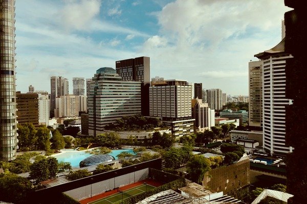 Overlooking view of tall buildings