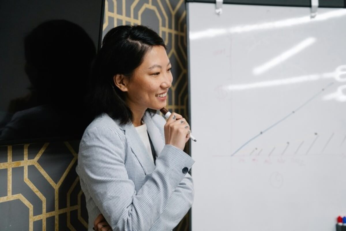 Professional presenting a career growth strategy during a midlife career change.