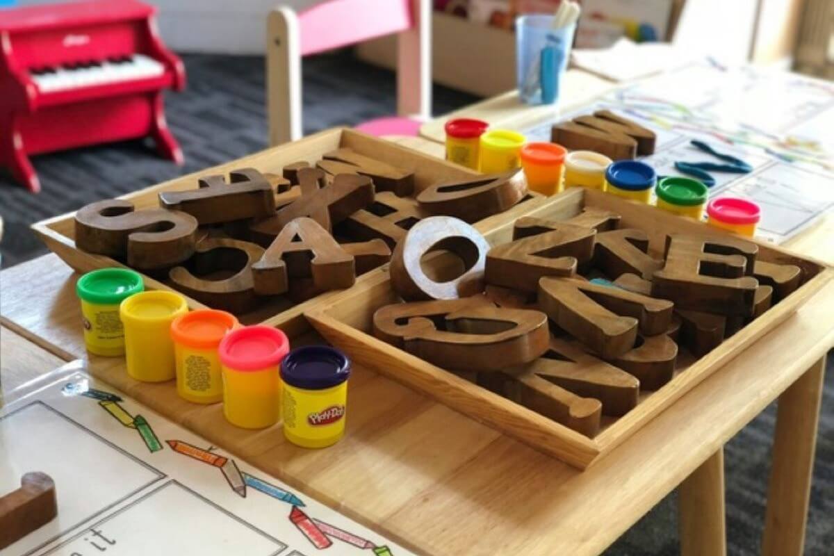 Childcare learning materials and play supplies, representing services that support working mothers with young children.