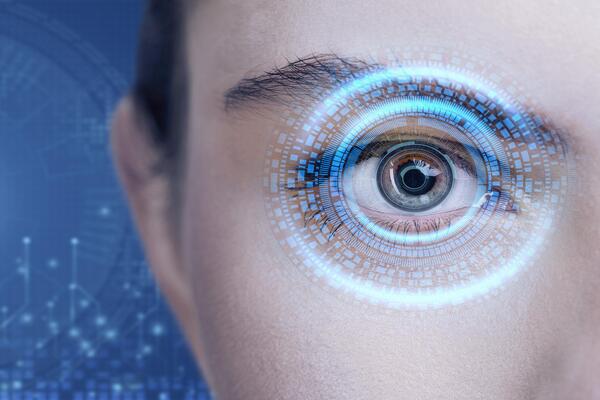 A close-up photo of an eye scanning