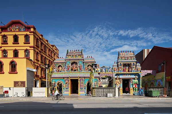 Sri Srinivasa Perumal Temple along Serangoon Road, showcasing cultural activities in Singapore.