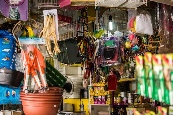 Store with assorted pet food and supplies to sell