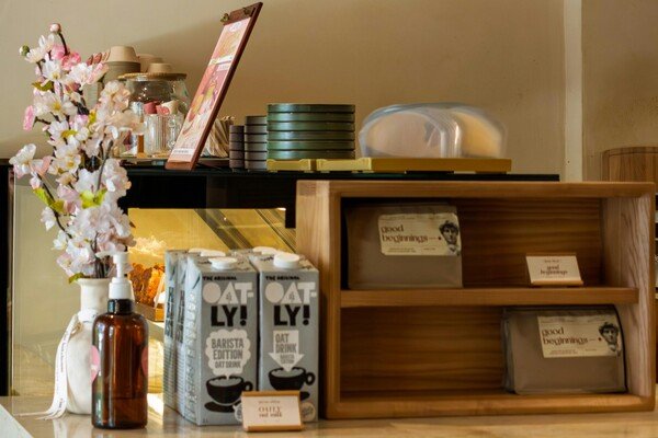 Cozy cafe counter with menus and decors