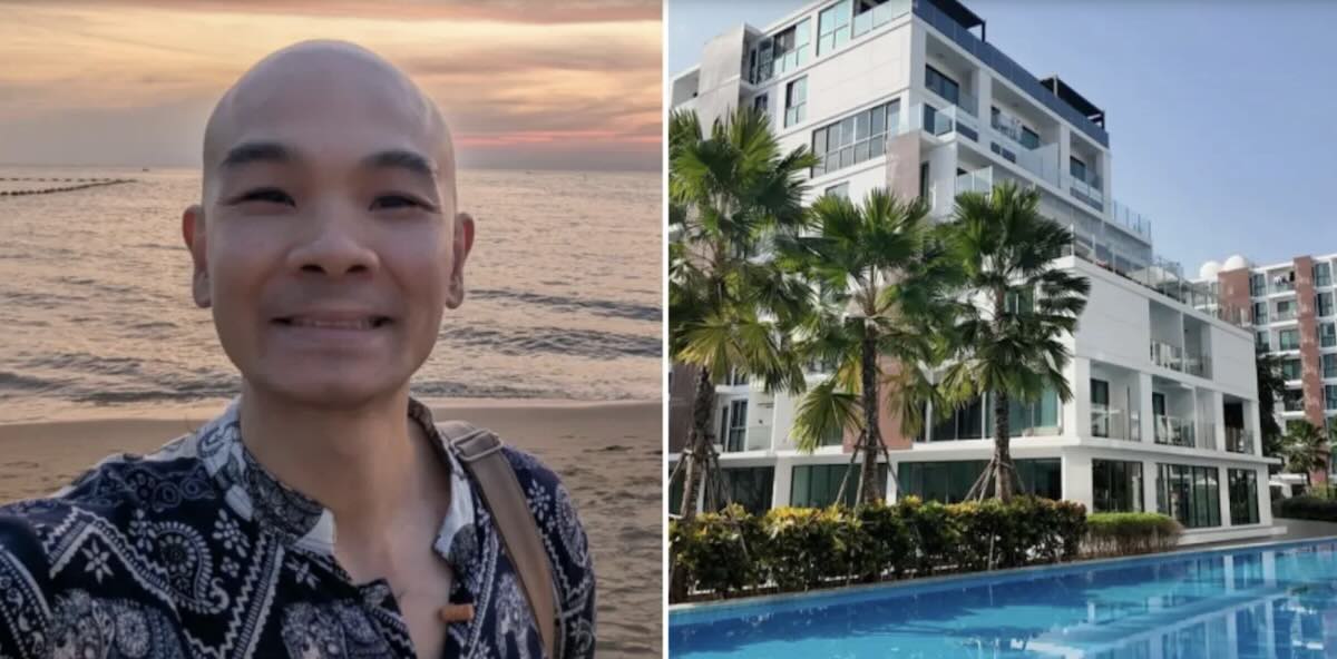 Digital nomad standing beside an overseas condominium, showcasing the lifestyle benefits of geoarbitrage.