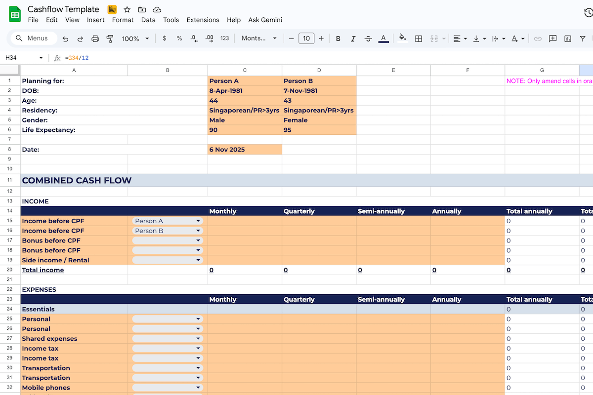 Cashflow template