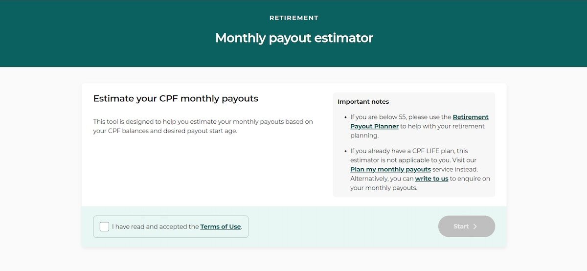 CPF Monthly Payout Estimator, an online financial calculator for estimating retirement income in Singapore.