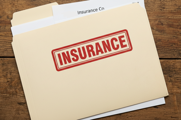 A folder with an insurance label