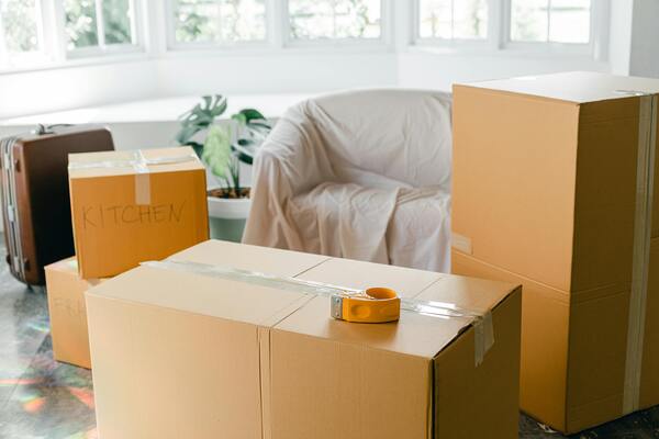 Packed cardboard boxes for moving houses