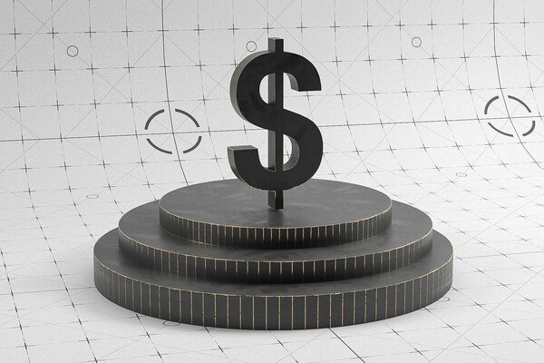 3D dollar sign displayed on a circular podium, symbolizing money, economic growth, financial systems, and wealth.