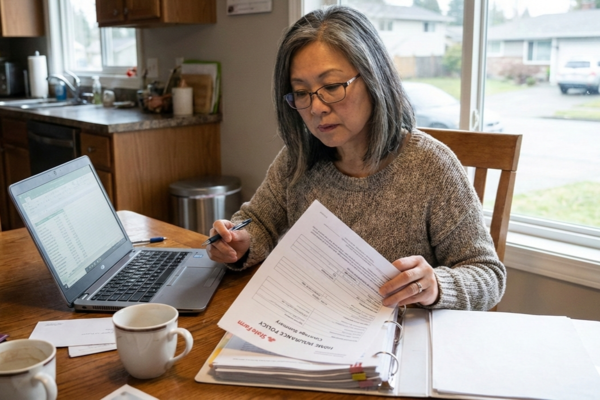 Elderly woman reviewing documents