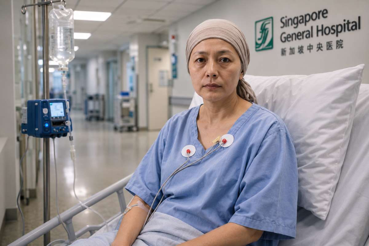 Female cancer patient receiving hospital treatment supported by cancer insurance singapore coverage