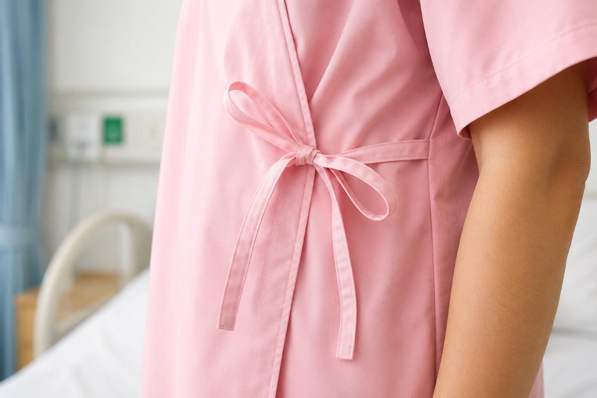 Patient in pink hospital gown during cancer insurance singapore treatment and hospital recovery