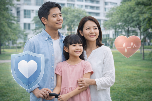 Happy family with child representing health insurance protection, family coverage, and financial security