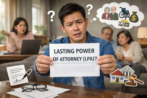 Confused man holding Lasting Power of Attorney document while considering financial and healthcare decisions