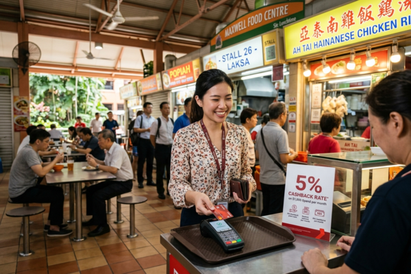 Paying with cashback credit card at hawker centre for everyday spending savings