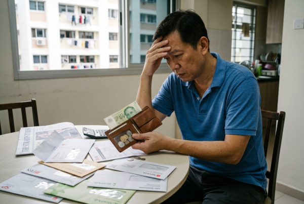 Worried man checking cash and bills at home, highlighting financial challenges for small business or startup funding
