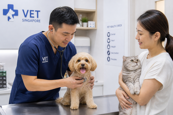 A man and woman gently pet a dog and a cat, enjoying a moment of affection together.