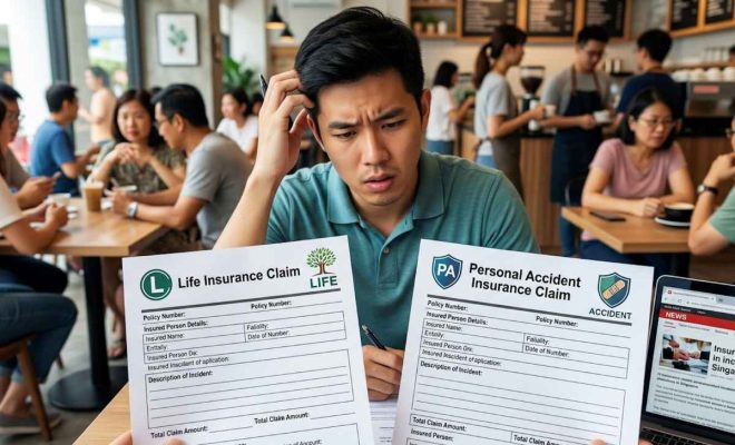 A man analysing life and personal accident insurance paperwork to understand coverage and claim eligibility clearly.