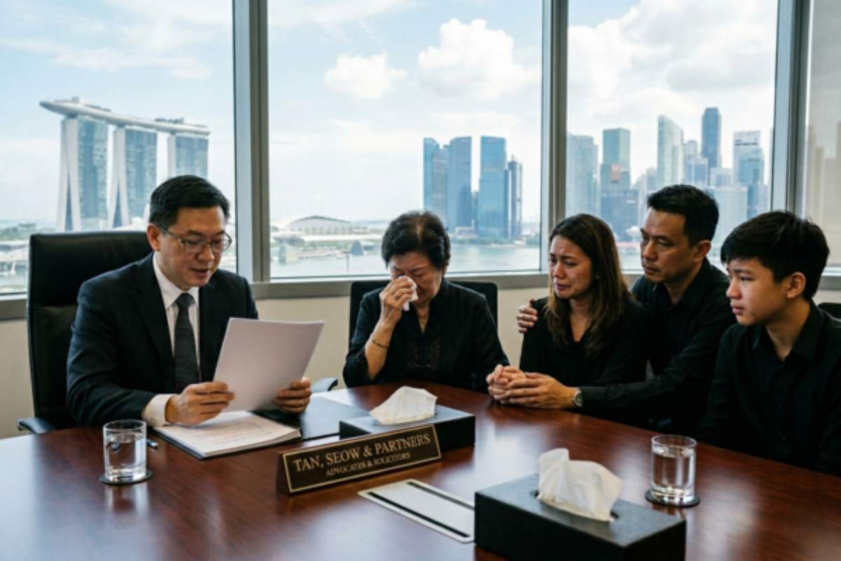 Lawyer advising a grieving family about an HDB flat after the owner dies