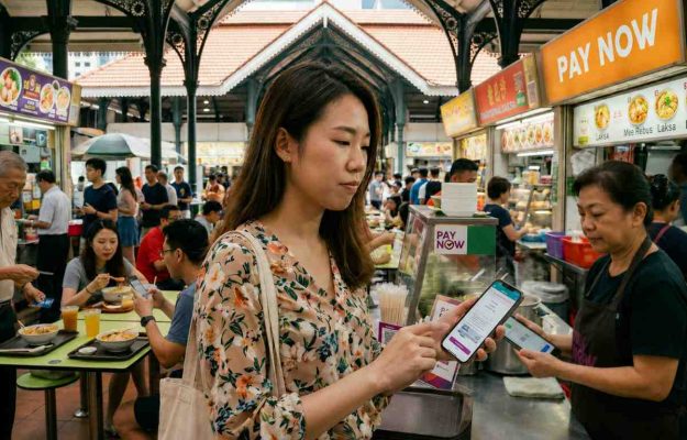 Woman making a QR code payment, showing how technology changed spending habits through convenient cashless transactions.