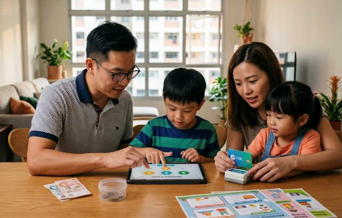 Parents teaching children the value of money in cashless Singapore payments at home