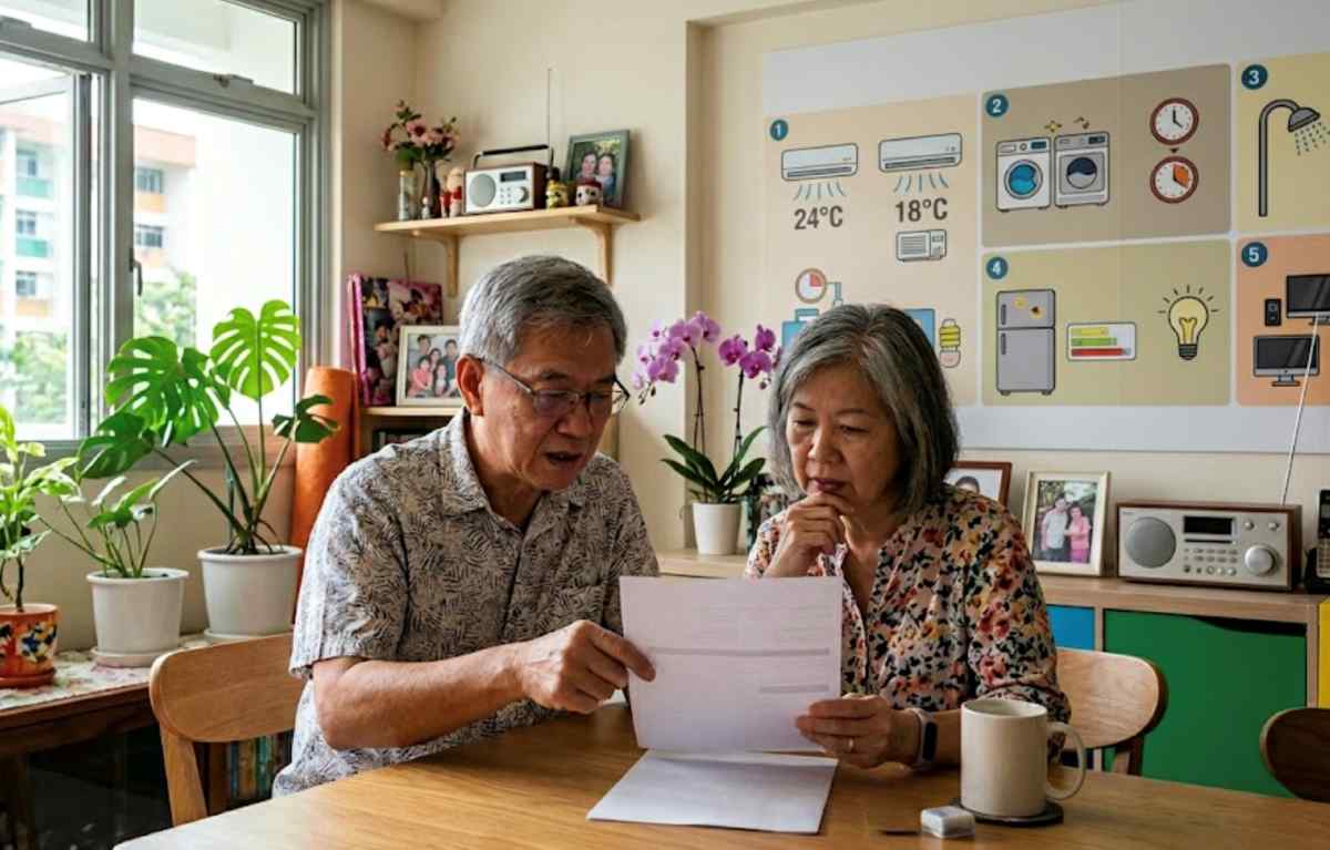 Elderly homeowners discussing utility mistakes that can lead to higher monthly bills