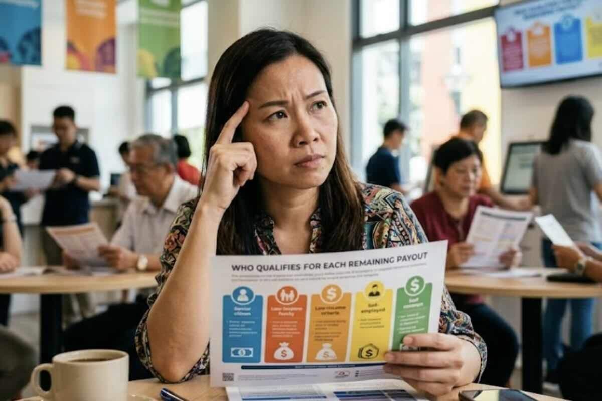 A woman checking an information leaflet about the Singapore government payout 2026 and available support schemes.