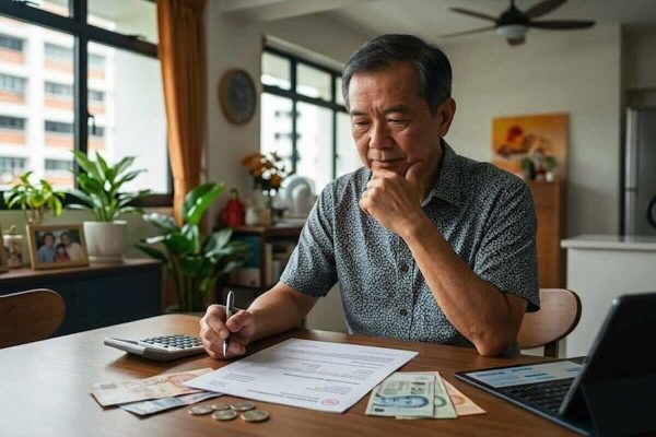 Man calculating savings and next steps for financial recycling at home.